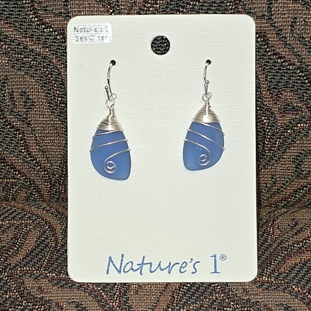 Blue and Silver Sea Glass Earrings